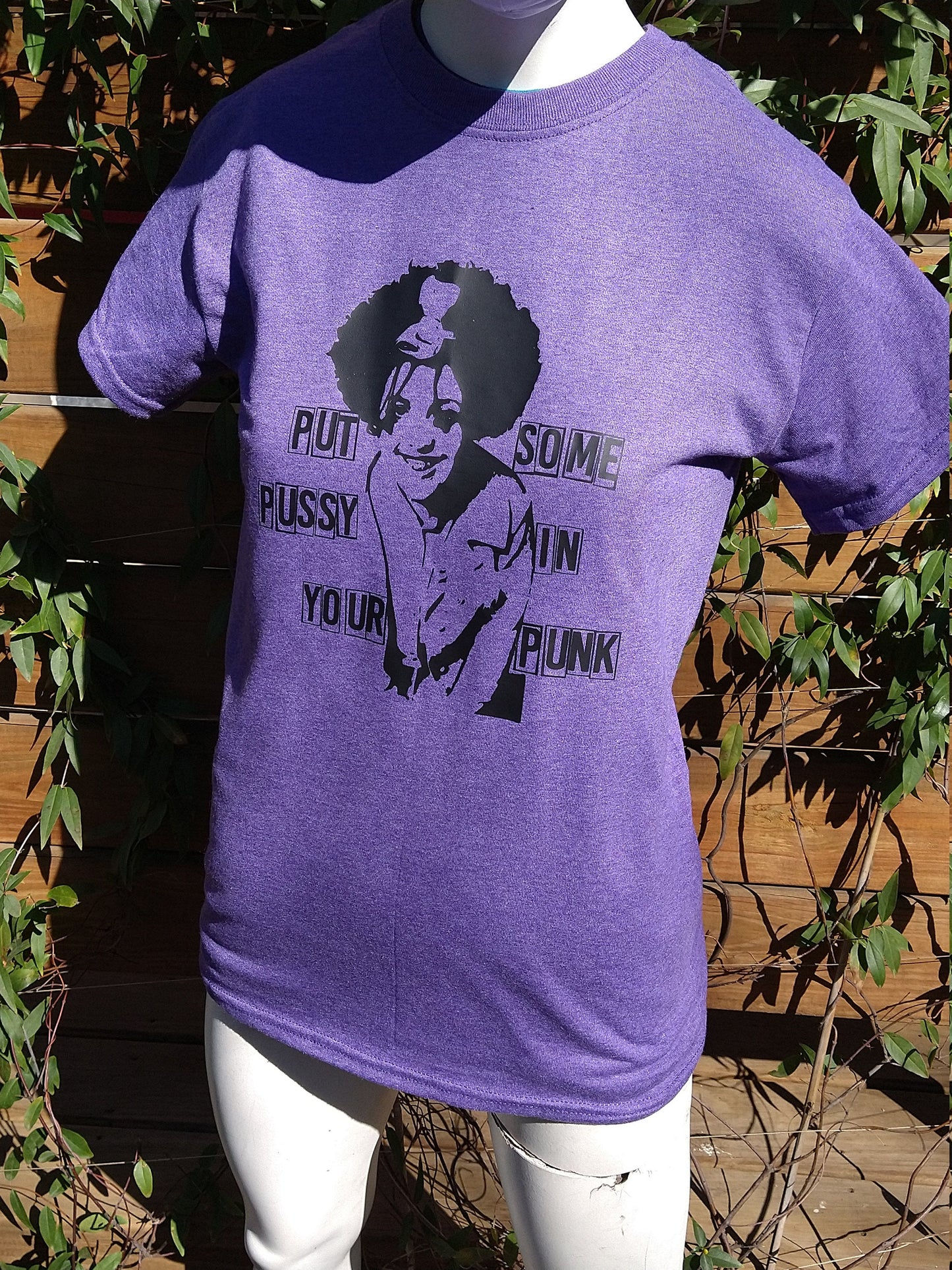Poly Styrene Tribute: Put Some Pus$y in Your Punk T-Shirt (Various Color Choices) Purple T Black Print